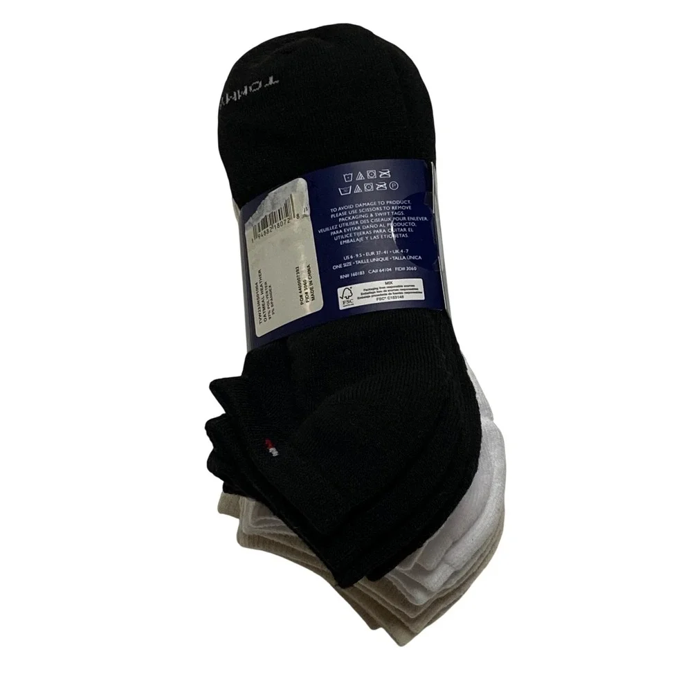 Tommy Hilfiger Womens Cushion No Show Socks 6 Pair‎ Pack Oatmeal White Black NWT